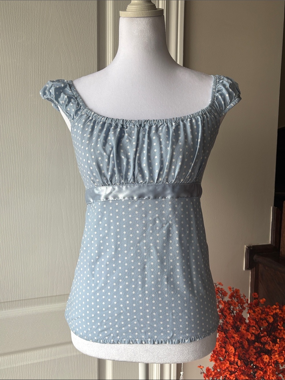 Polka Dot Milkmaid Babydoll Top - Blue